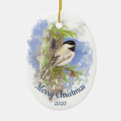 Aangepaste kerstgebondenheid Chickadee Bird Keramisch Ornament (Voorkant)