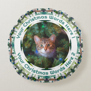 Aangepaste kerstgroene bruine paarse gezinsfoto rond kussen