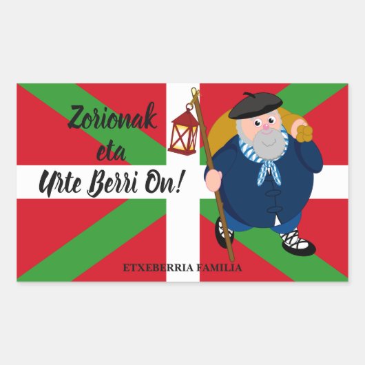 Aangepaste kerstgroet, Olentzero + Ikurriña: Rechthoekige Sticker (Voorkant)