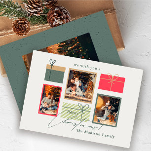 Aangepaste kerstkaart met 4 foto's Modern rood g