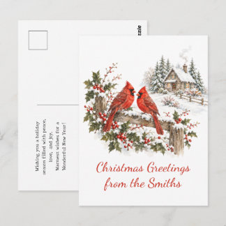 Aangepaste kerstkaart met kardinalen voor familie briefkaart