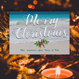 Aangepaste kerstkaarten met strandtafereel en plat feestdagenkaart