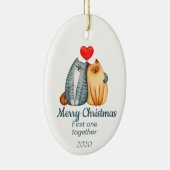 Aangepaste kerstkatten, eerste samen keramisch ornament (Rechts)