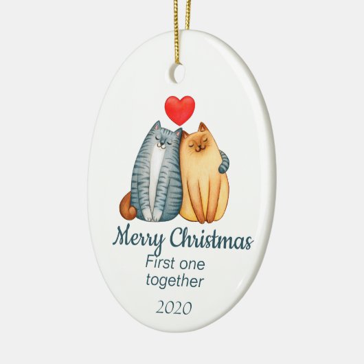 Aangepaste kerstkatten, eerste samen keramisch ornament (Links)