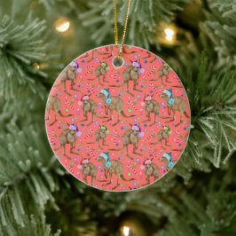 Aangepaste kerstkerst Kangaroo Roze keramische orn Keramisch Ornament