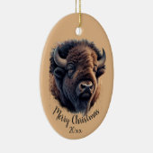 Aangepaste kerstkerstWaterverf Bison Buffalo Keramisch Ornament (Rechts)