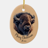 Aangepaste kerstkerstWaterverf Bison Buffalo Keramisch Ornament (Voorkant)
