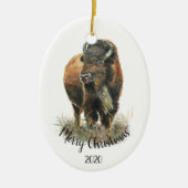 Aangepaste kerstkerstWaterverf Bison Buffalo Keramisch Ornament (Voorkant)