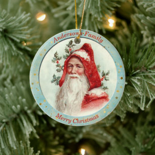 Aangepaste kerstman Holly Berry Keramisch Ornament
