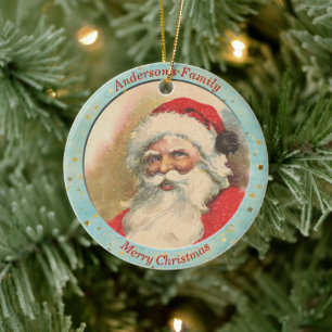 Aangepaste kerstman, rood blauw kerstfeest keramisch ornament
