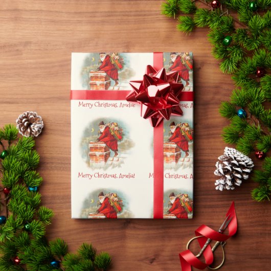 Aangepaste  Kerstman Vrolijk Kerstfeest Cadeaupapier (Feestdagen Geschenken)