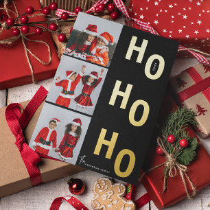 Aangepaste Kerstmis Foto Collage 'Ho Ho Ho' Folie Feestdagenkaart