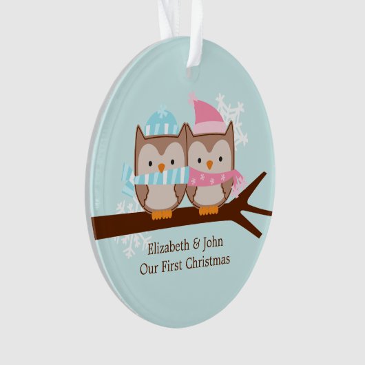 Aangepaste Kerstmis voor Owl Couple Ornament (voorkant)
