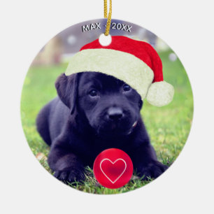 Aangepaste Kerstmis Zwarte Hond Foto Keramisch Ornament