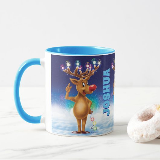 Aangepaste kerstmok, Rudolph en licht. Mok (Met donut)