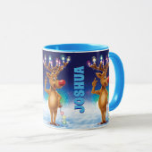 Aangepaste kerstmok, Rudolph en licht. Mok (Voorkant rechts)
