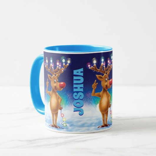 Aangepaste kerstmok, Rudolph en licht. Mok (Voorkant links)