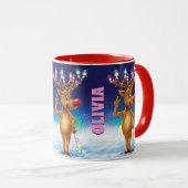 Aangepaste kerstmok, Rudolph en licht. Mok (Voorkant rechts)