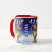 Aangepaste kerstmok, Rudolph en licht. Mok (Voorkant links)