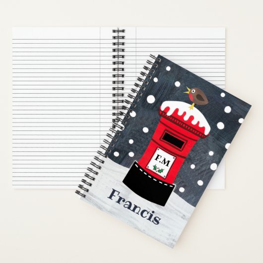 Aangepaste kerstpostbus en Robin-laptop Notitieboek (Binnen)
