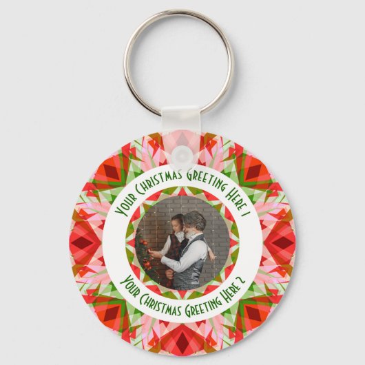 Aangepaste Kerstster Jolly Red Leuke Fotobegroetin Sleutelhanger (Voorkant)
