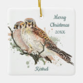 Aangepaste kersttasje met Waterverf, valk Keramisch Ornament (Voorkant)