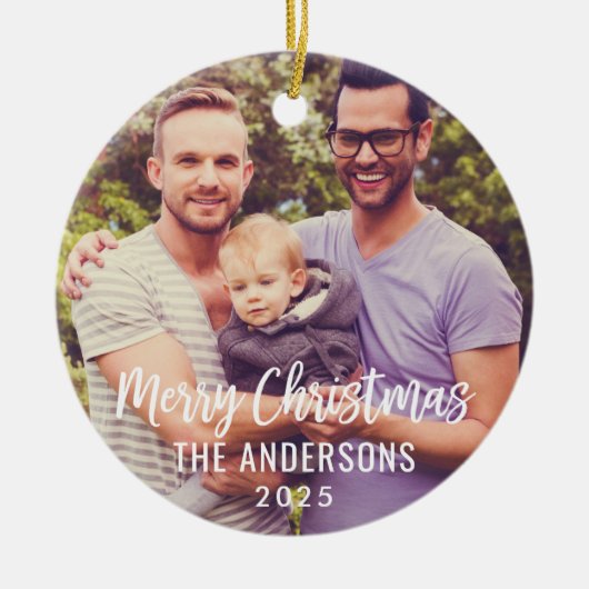 Aangepaste kersttijdfoto Modern Merry-kerstscript Keramisch Ornament (Voorkant)