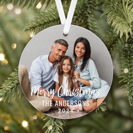 Aangepaste kersttijdfoto Modern Merry-kerstscript Ornament