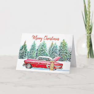 Aangepaste kersttintage-wagen en cadeautjes kaart