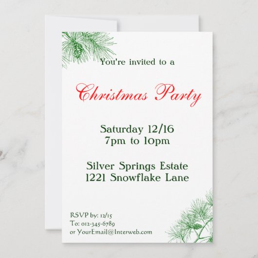 Aangepaste kerstuitnodiging voor groene en blauwe kaart (Achterkant)