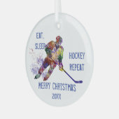 Aangepaste kerstvakantie met slaapstand-hockey Her Glas Ornament (Voorkant links)