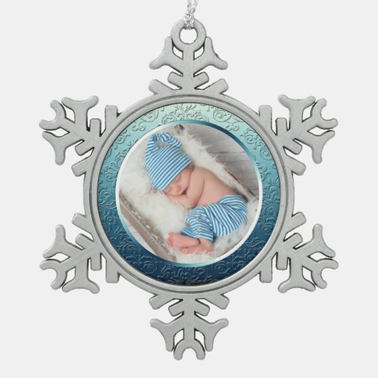 Aangepaste kerstversiering met foto's Snowflake Tin Sneeuwvlok Ornament (Voorkant)