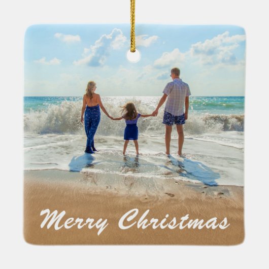 Aangepaste kerstversiering met fototekst Uw foto's Keramisch Ornament (Achterkant)