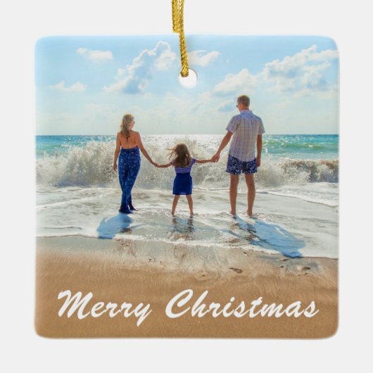 Aangepaste kerstversiering met fototekst Uw foto's Keramisch Ornament (Voorkant)
