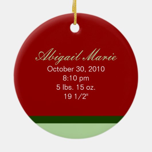 Aangepaste kerstversiering voor baby's (rood) keramisch ornament (Achterkant)