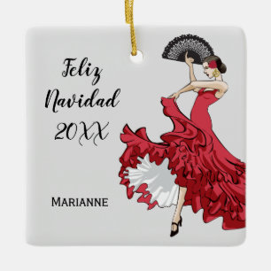 Aangepaste kerstversiering voor Flamenco Keramisch Ornament