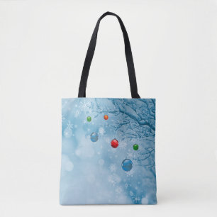 Aangepaste kerstversieringen op Tree w Sneeuwvlokk Tote Bag