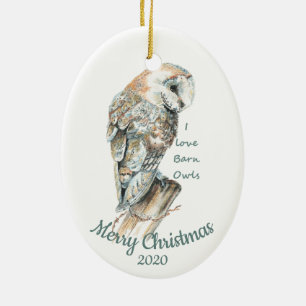 Aangepaste kerstWaterverf Barn Owl Bird Keramisch Ornament