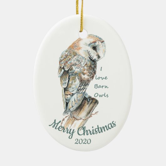 Aangepaste kerstWaterverf Barn Owl Bird Keramisch Ornament (Achterkant)