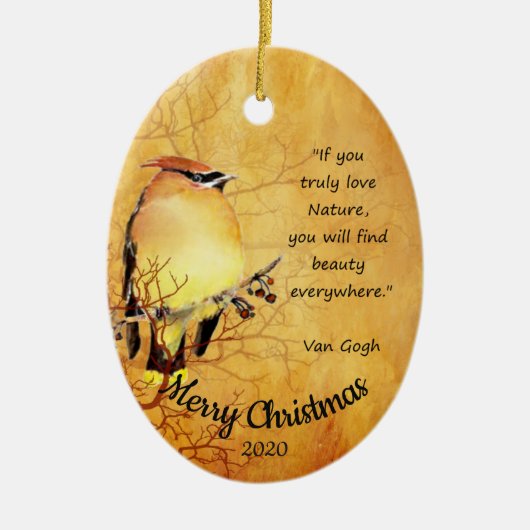 Aangepaste kerstWaterverf Cedar Waxing Keramisch Ornament (Voorkant)