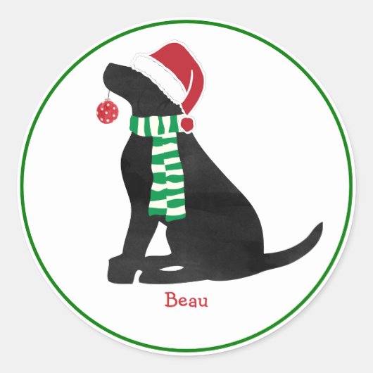 Aangepaste kerstzwarte labrador Holiday Dog Ronde Sticker (Voorkant)