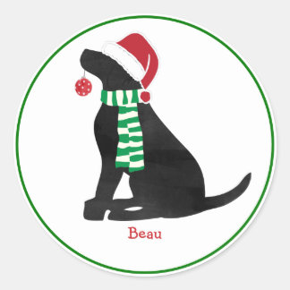 Aangepaste kerstzwarte labrador Holiday Dog Ronde Sticker
