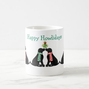 Aangepaste kerstzwarte labs zoende mistletoe koffiemok