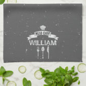 Aangepaste keukenhanddoek Chef grijs (Gevouwen)