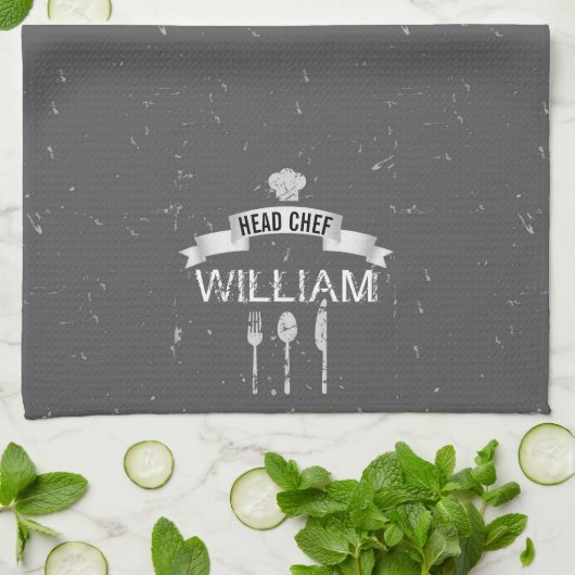 Aangepaste keukenhanddoek Chef grijs (Gevouwen)