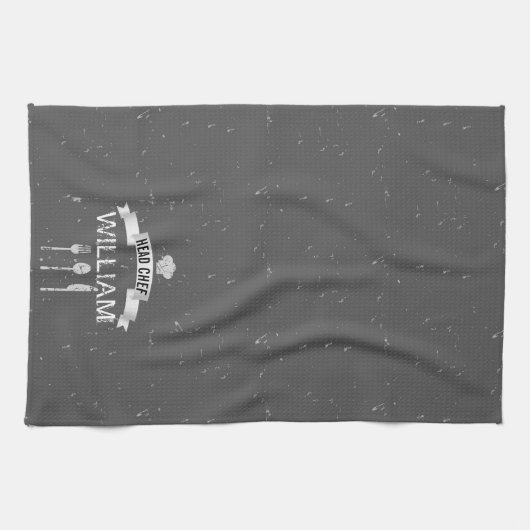 Aangepaste keukenhanddoek Chef grijs (Horizontaal)