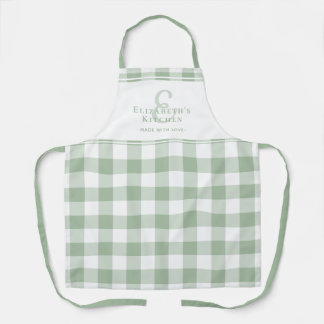 Aangepaste keukenmonogramnaam Gingham Check Groen Schort