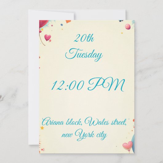 Aangepaste Kids Verjaardagsfeest Uitnodigen Kaart (Achterkant)