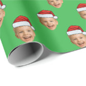 Aangepaste Kind Gezicht Foto Santa Hat Kerstmis Cadeaupapier (Rol Hoek)