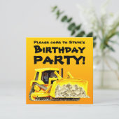 Aangepaste Kinder bouwBulldozer Party Kaart (Staand voorkant)